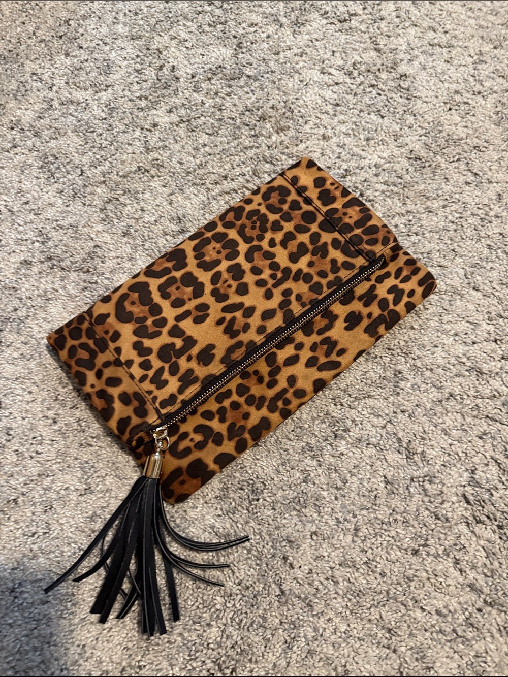 Sole Society Leopard Print Foldover Clutch with Black Tassel